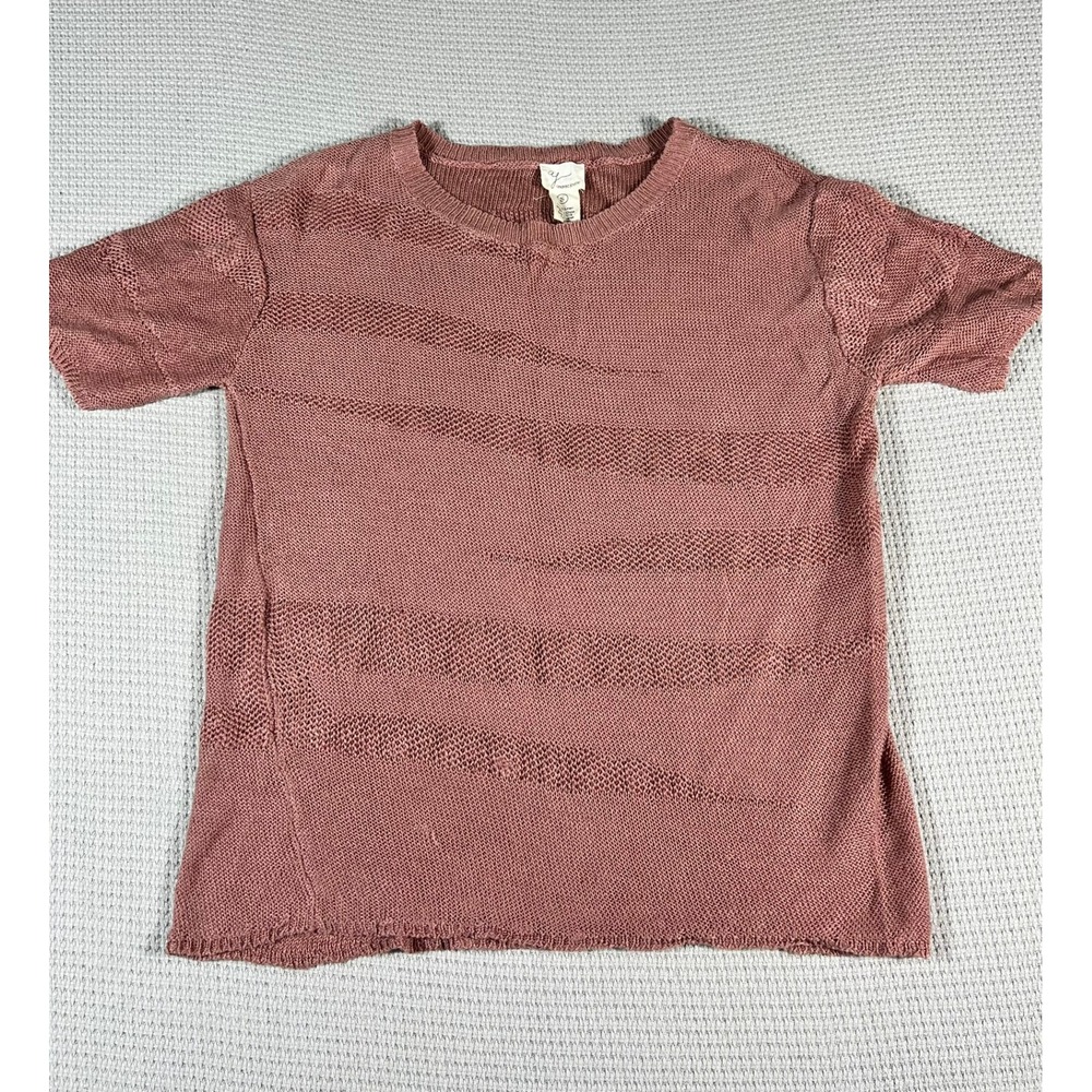 Andrea Jovine Womens Pink 100% Linen Short Sleeve Textured Knit Sweater SZ Small - Picture 2 of 8